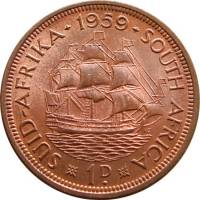 () Монета ЮАР (Южная Африка) 1953 год 1  ""   Алюминиево-Никелево-Бронзовый сплав (Al-Ni-Br)  UNC
